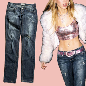 Vintage Y2K Garage Low Rise Jeans Size 1 – Distressed Floral Straight Leg
